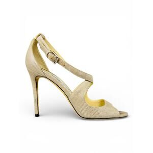 Jimmy Choo Emily 85 Champagne Coarse Glitter Heels 38.5 Regency Glam Bridal Luxe